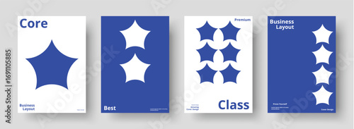 Modern business design templates with dynamic blue star shapes for stunning cover art, marketing materials, and branding projects