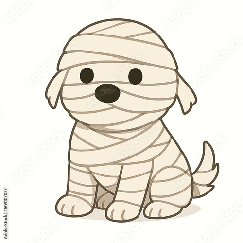 Vector art of cute cartoon puppy dressed as a mummy for halloween