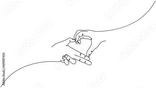 Minimalist line art of two hands forming a heart shape expressing love