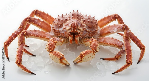 Whole Frozen King Crab on Ice Bed Displayed in Supermarket Seafood Section