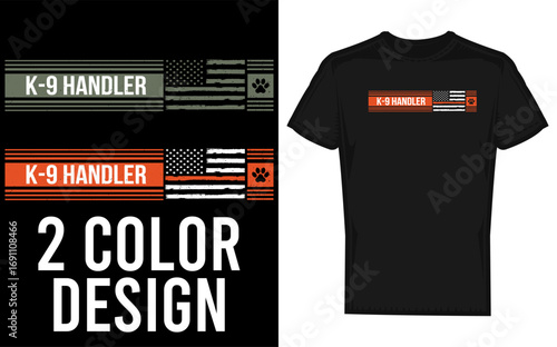 K 9 handler and dog silhouette with distressed american flag and thin orange line for search and rescue units a perfect gift for k9 handlers