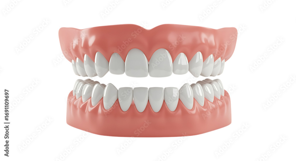 Obraz premium Full Set Of Dentures With White Teeth On a Transparent Background dental mouth