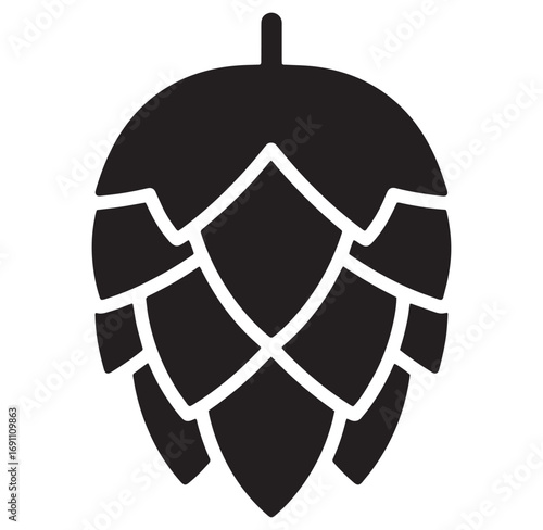 Simple black and white vector illustration of a hop cone isolated on a white background