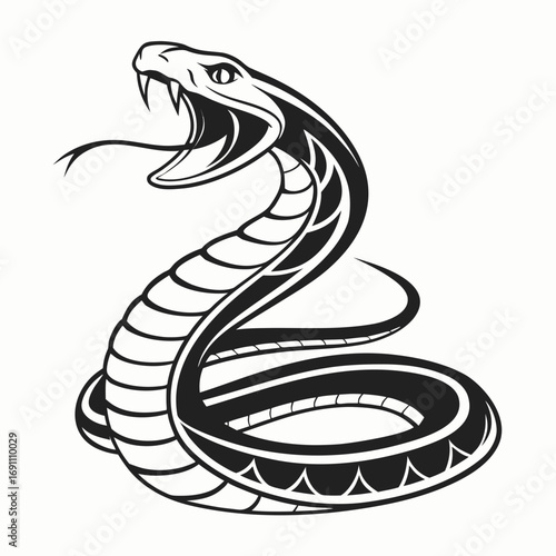 Aggressive Coiled Snake Vector Illustration.