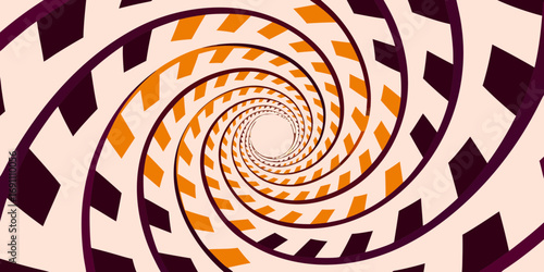 Abstract spiral pattern with orange and dark purple shapes creating a hypnotic visual effect design