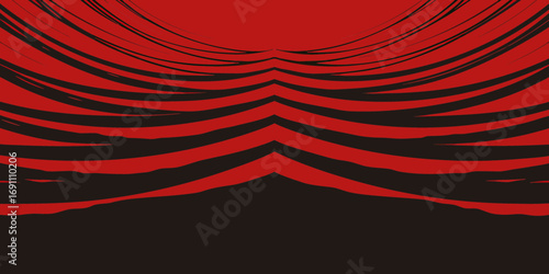 Red and black abstract background featuring curved lines and a dark lower section creating a dynamic design