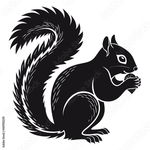 Black Squirrel Silhouette Holding Nut.