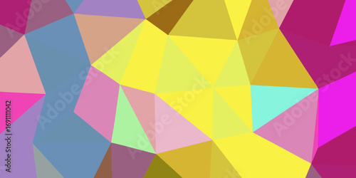 Abstract geometric pattern with triangles in shades of yellow pink and blue creating a mosaic design