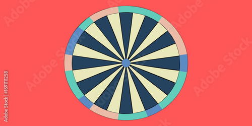 Circular design with alternating dark blue and light yellow segments and a multicolored outer ring