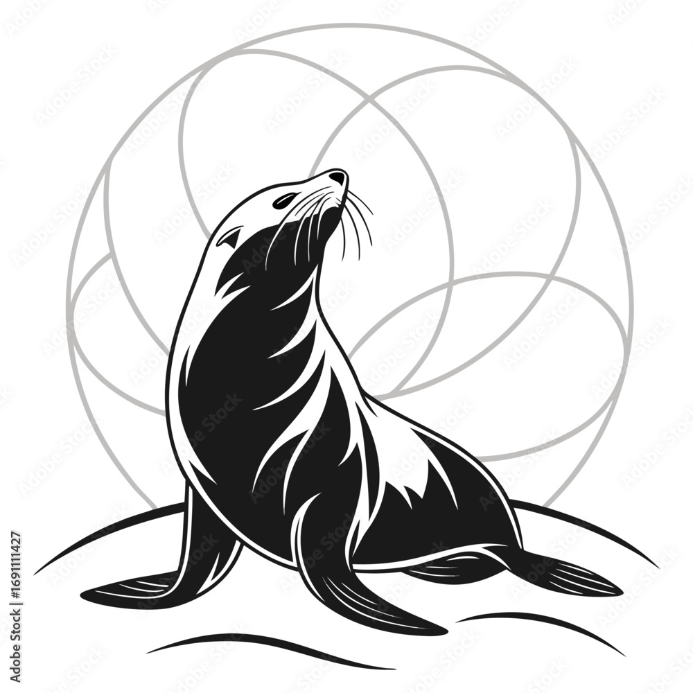 Fototapeta premium Majestic Sea Lion Vector Illustration with Geometric Background.