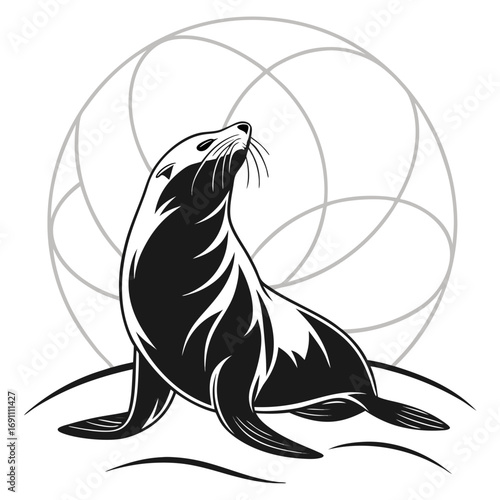 Majestic Sea Lion Vector Illustration with Geometric Background.