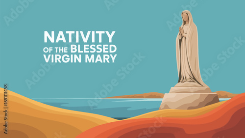 Nativity of the Blessed Virgin Mary Celebration with Statue by the Sea
