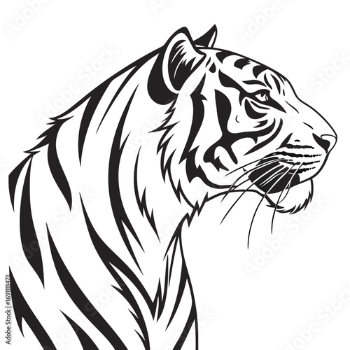 Majestic Tiger Head Profile Vector Illustration.
