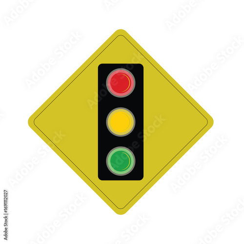 Traffic Signal Ahead Yellow Diamond Warning Sign Illustration
