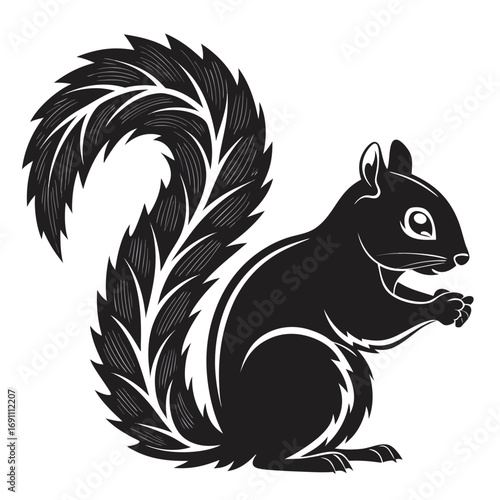 Stylized Black and White Squirrel Illustration.