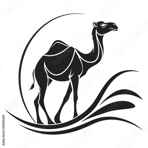 Stylized Black Camel Silhouette Desert Animal.