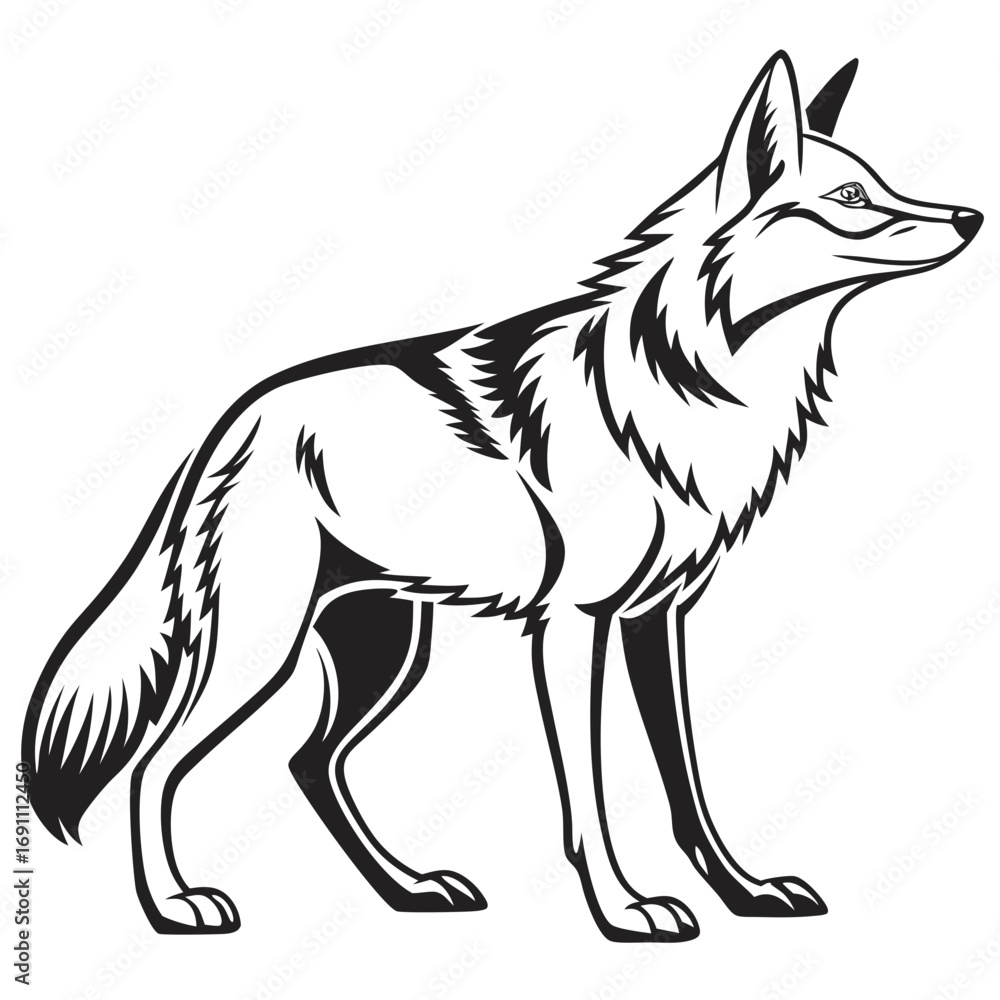Obraz premium Stylized Coyote or Wolf Black and White Vector Illustration.