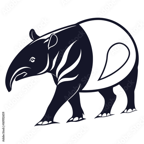 Stylized Malayan Tapir Vector Illustration.