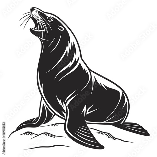 Stylized Sea Lion Vector Illustration Roaring.