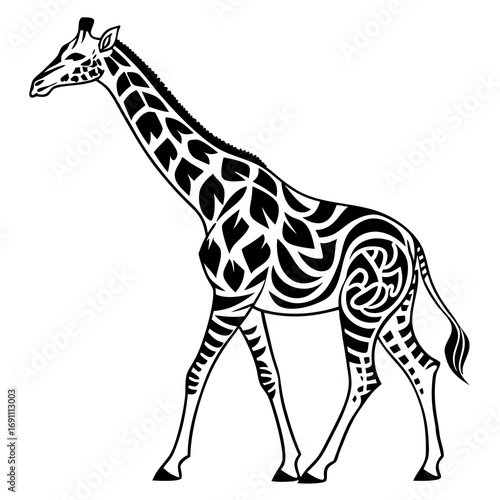 Stylized Tribal Giraffe Vector Illustration.