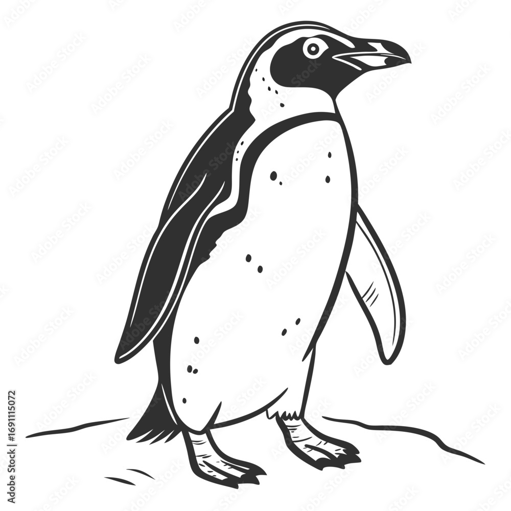 Fototapeta premium Stylized black and white illustration of a penguin standing on a surface