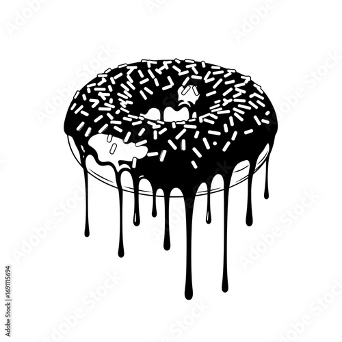 Vector art of donut with chocolate glaze dripping