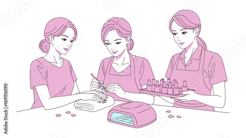 Illustrations depicting women enjoying various spa treatments including facials massages and relaxation with towels and beauty products for wellness and self care