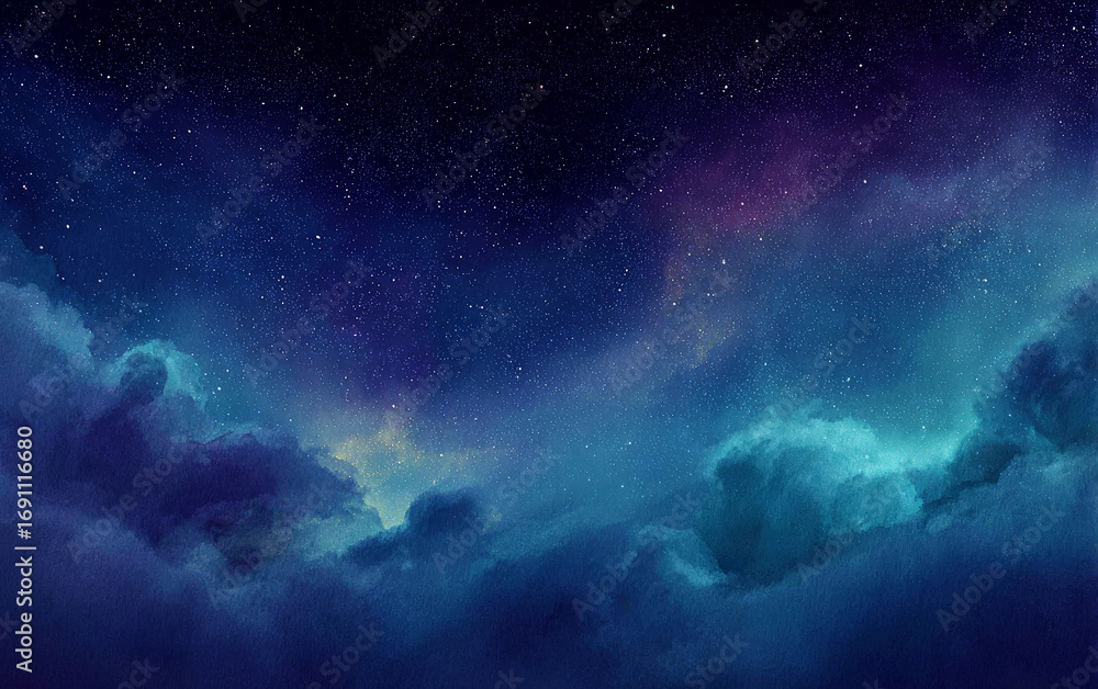 Fototapeta premium Stunning Night Sky with Stars and Colorful Clouds Display