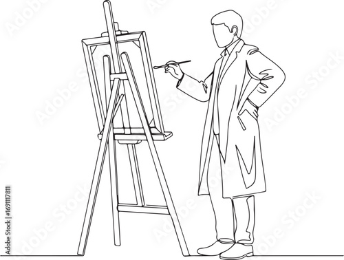 Vector art of artist painting on easel