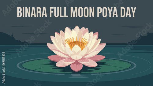 Binara Full Moon Poya Day with Lotus Flower Illustration