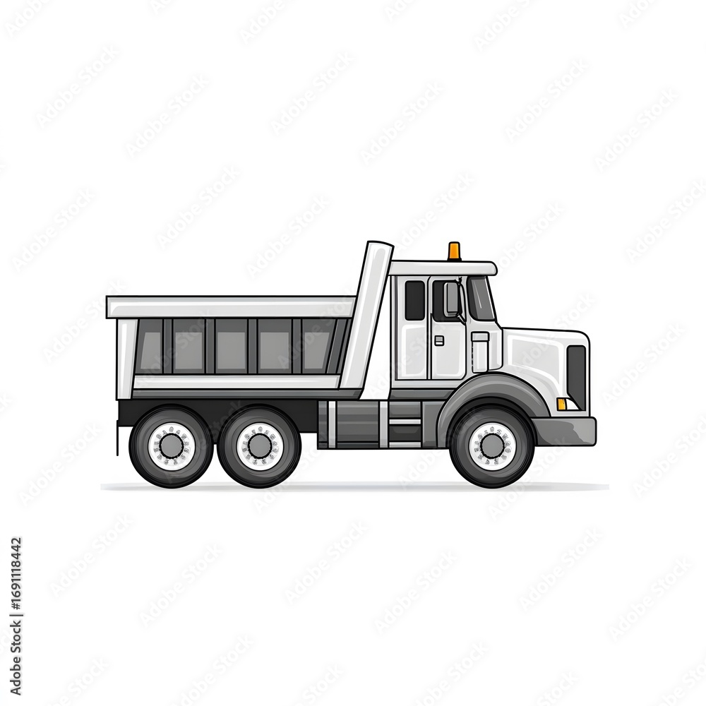 Naklejka premium Illustration of a white dump truck with an elevated body and sturdy tires
