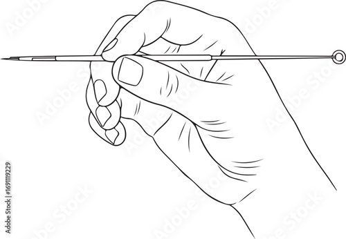 Vector art of hand holding a tattoo needle