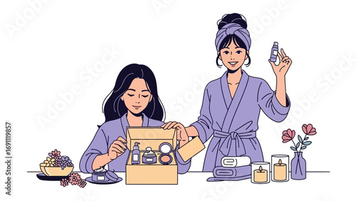 A mother and two daughters enjoying a relaxing spa day at home with bathrobes face masks and a bubble bath for a fun family bonding experience