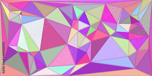 Abstract futuristic mosaic background with purple and pink geometric polygon shapes. Vibrant multicolor mosaic gradient illustrating a textured geometric pattern with a playful and harmonious blend