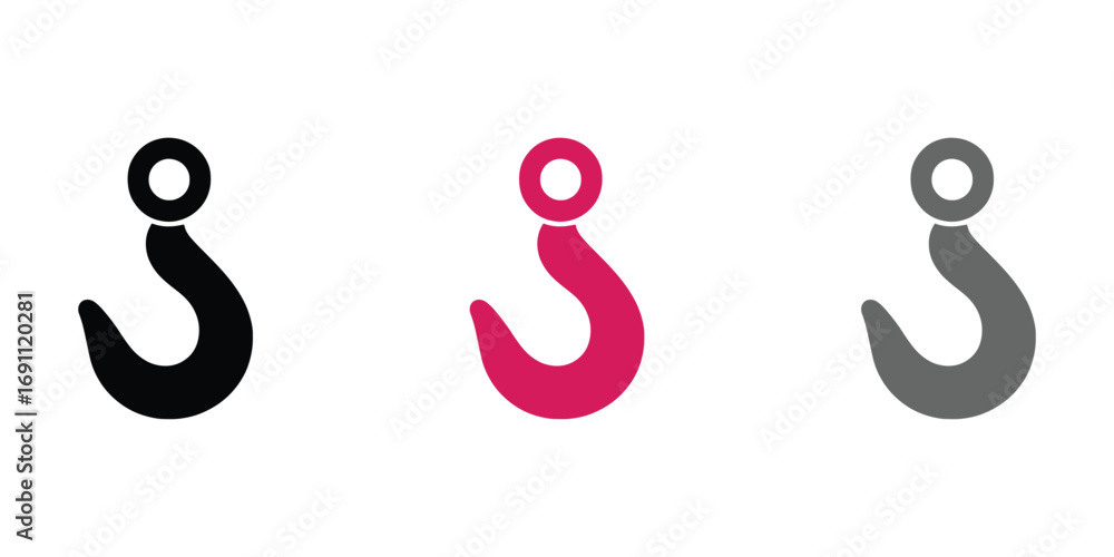 Obraz premium Minimalist Hook Icon – Industrial, Lifting, and Towing Symbol in Flat Vector Style for Construction UI, Mechanical Graphics, and Equipment-Themed Design Projects