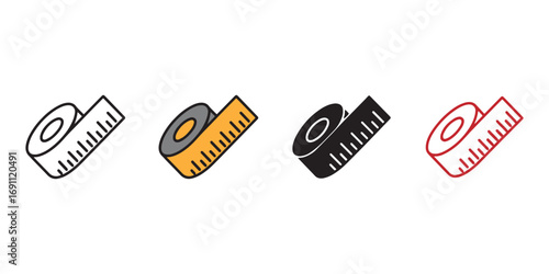 Minimalist Measuring Tape Icon Set – Construction, DIY, and Design Symbols in Flat, Outline, and Color Variants for Tool UI, Educational Graphics, and Home Improvement Themes