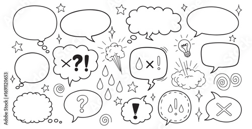 Hand drawn speech bubbles and comic style elements collection for creative projects