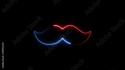 Vibrant neon mustache outline glowing red and blue against a dark background abstract symbol of masculinity style