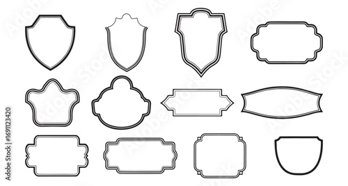 Collection of decorative emblems shields and labels ornamental design elements for creative projects