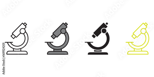 Minimalist Microscope Icon Set – Scientific, Educational, and Technological Variants in Flat and Outline Styles for Lab UI, Research Apps, and STEM Presentations
