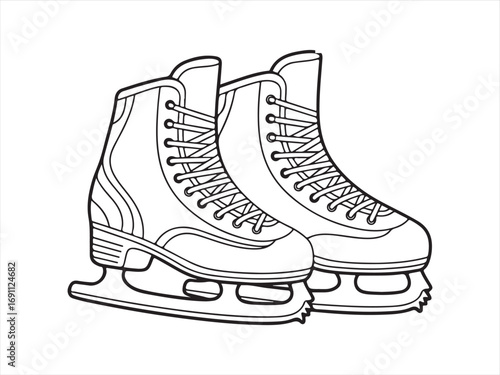 Line drawing of ice skates on smooth ice surface, ideal for sports enthusiasts
