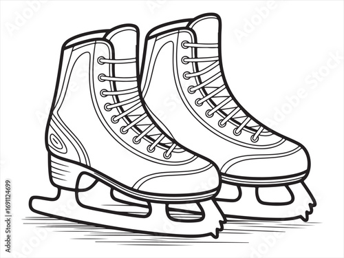 Hand-drawn image of traditional ice skates with intricate laces and blades