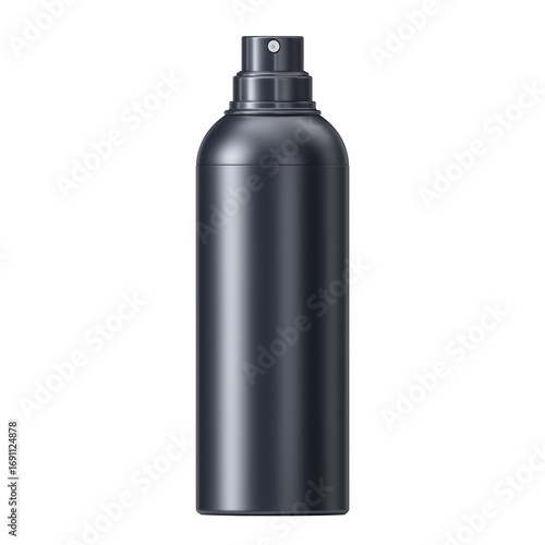 Sleek Dark Gray Aerosol Spray Can with Atomizer Top on White Background