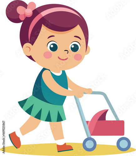 Girl with a baby walker