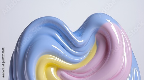Abstract Art: A 3D rendering of a swirling, abstract shape in blue, pink, and yellow.