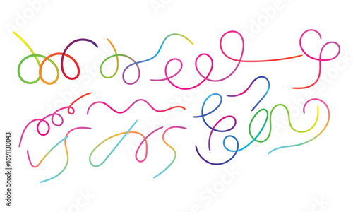 Whimsical colorful swirls and curls abstract design elements for festive celebration vector