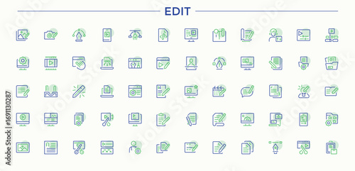 Edit colorful line icon set. Featuring adjust, editor, writer, adjustable, align, editing and more. Thin outline icons pack. Align modern icon set. Editable vector.