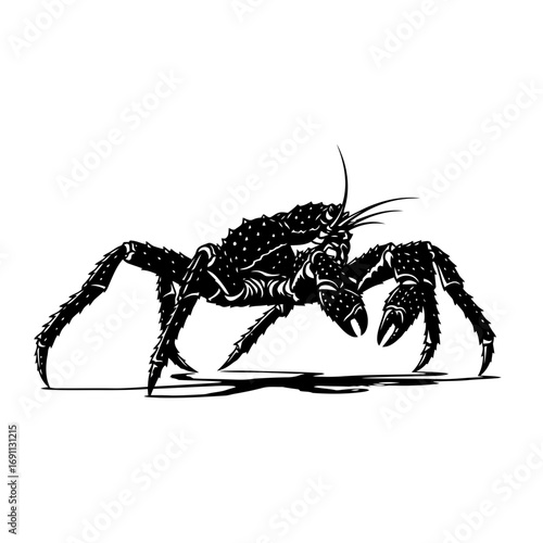 Detailed spiny crab silhouette isolated on white background