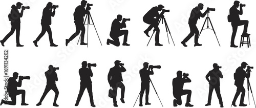 Silhouette collection of people walking, standing, working, holding objects, playing instruments, black human shadow figures, modern vector illustration, creative artistic design concept