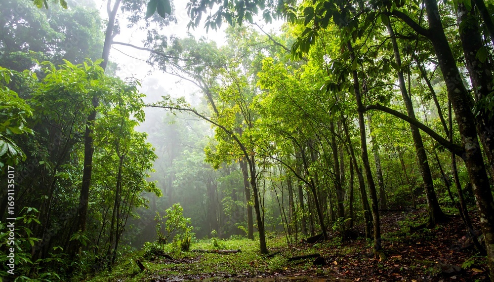 Obraz premium Lush, misty forest scene